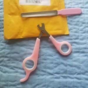 pet Nail Clipper Scissors & File set for grooming small animals pink